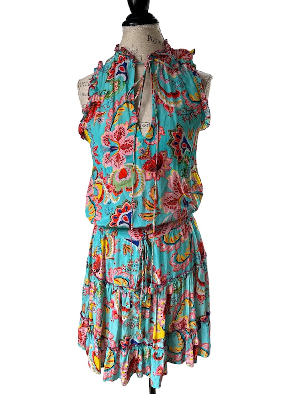 Anthropologie Taj Embroidered Sequins Smock Waist Mini Floral Dress Medium